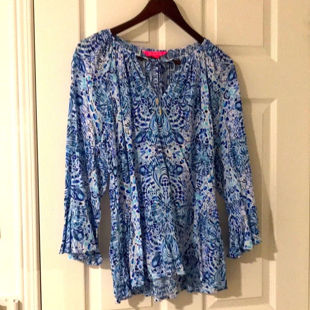 Lilly Pulitzer blouse Willa flounce sleeve top with 3/4 sleeves size L